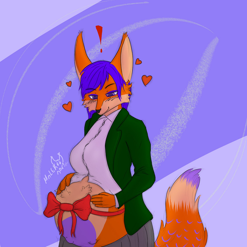 anthro clothing female fur hair heart_symbol orange_body orange_fur pregnant pregnant_anthro pregnant_female purple_eyes purple_hair school_uniform simple_background smile solo uniform malekart canid canine fox mammal 1:1 colored_sketch digital_drawing_(artwork) digital_media_(artwork) sketch