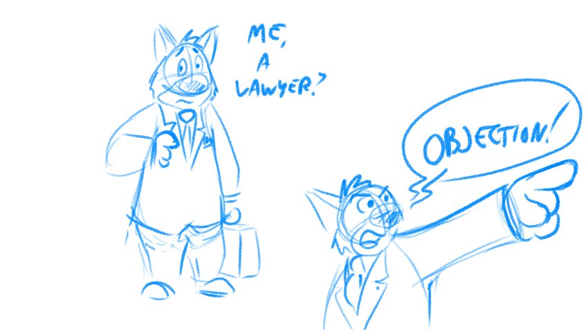 anthro bottomwear briefcase clothing lawyer necktie pants parody shirt simple_background solo suit topwear sobieniak ace_attorney brok_the_investigator capcom cowcat_games objection! graff_filsh domestic_cat felid feline felis mammal 16:9 2021 blue_and_white hi_res monochrome sketch widescreen