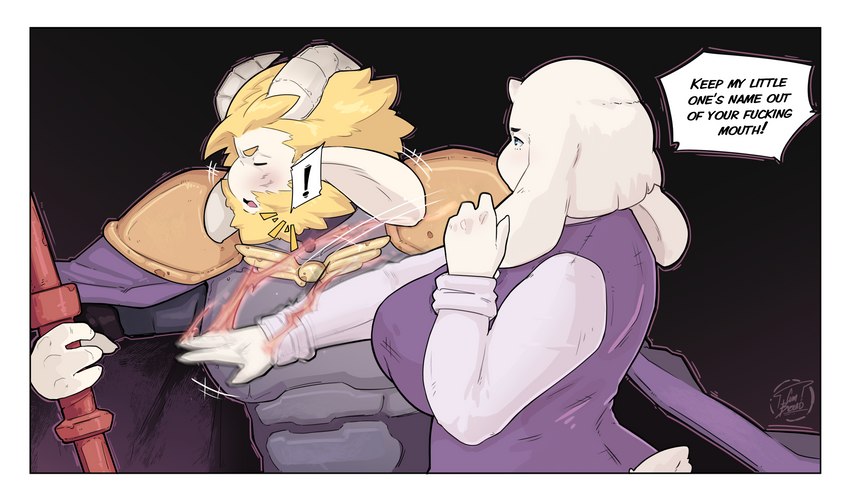 big_breasts blonde_hair border breasts canon_couple duo face_slap female fur hair huge_breasts humor king male male/female mature_female mature_male profanity punch queen royalty slap text thick_thighs white_body white_border white_fur cumbread undertale undertale_(series) will_smith_slapping_chris_rock asgore_dreemurr toriel bovid caprine goat humanoid mammal absurd_res english_text hi_res meme