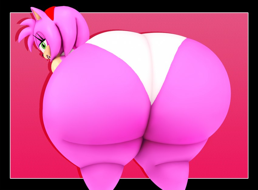 accessory anthro big_butt black_border black_nose border butt clothed clothing eyelashes female green_eyes hair hair_accessory hairband huge_butt huge_thighs hyper hyper_butt looking_at_viewer looking_back looking_back_at_viewer open_mouth open_smile panties panties_only pink_background pink_body pink_ears pink_hair presenting presenting_hindquarters rear_view red_hairband simple_background smile smiling_at_viewer solo tan_inner_ear teeth thick_thighs topless underwear underwear_only white_clothing white_panties white_underwear cindablimp sega sonic_the_hedgehog_(series) amy_rose eulipotyphlan hedgehog mammal 2023 3d_(artwork) colored digital_media_(artwork) hi_res shaded source_filmmaker_(artwork)