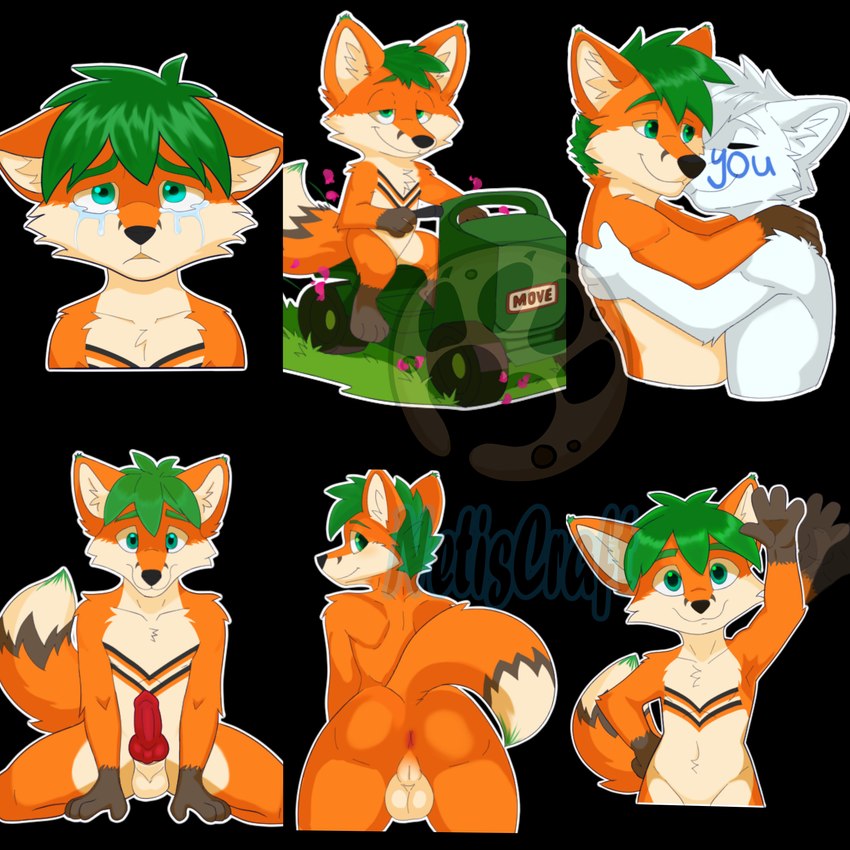 anthro anus balls bodily_fluids butt cuddling duo erection genitals green_hair hair hug knot knotted_penis male penis sad short_hair sticker sticker_pack tears telegram_sticker netiscraft telegram canid canine fox mammal 1:1 absurd_res alpha_channel hi_res