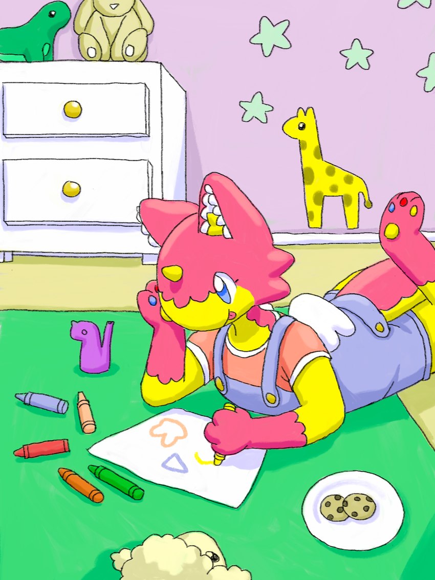 anthro blep cookie crayon drawing drawing_(action) drawing_(object) drawing_in_a_drawing female food paper pawpads paws plate plushie tongue tongue_out mimill3 unknown_species digital_drawing_(artwork) digital_media_(artwork) hi_res