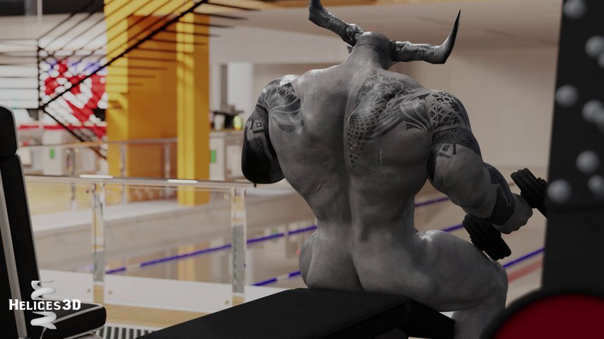 2_horns arm_tattoo back_muscles exercise horn male muscular muscular_humanoid muscular_male rear_view solo tattoo weightlifting weights workout helices3d bioware dragon_age electronic_arts iron_bull humanoid qunari 16:9 3d_(artwork) digital_media_(artwork) hi_res widescreen