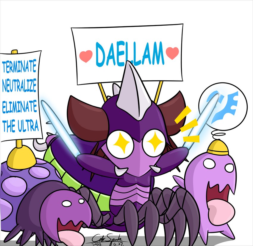 ambiguous_gender chibi fangirl female feral group wingding_eyes cdrspark blizzard_entertainment starcraft zagara_(starcraft) baneling_(starcraft) taur zerg zerg_queen_(starcraft) zergling absurd_res hi_res