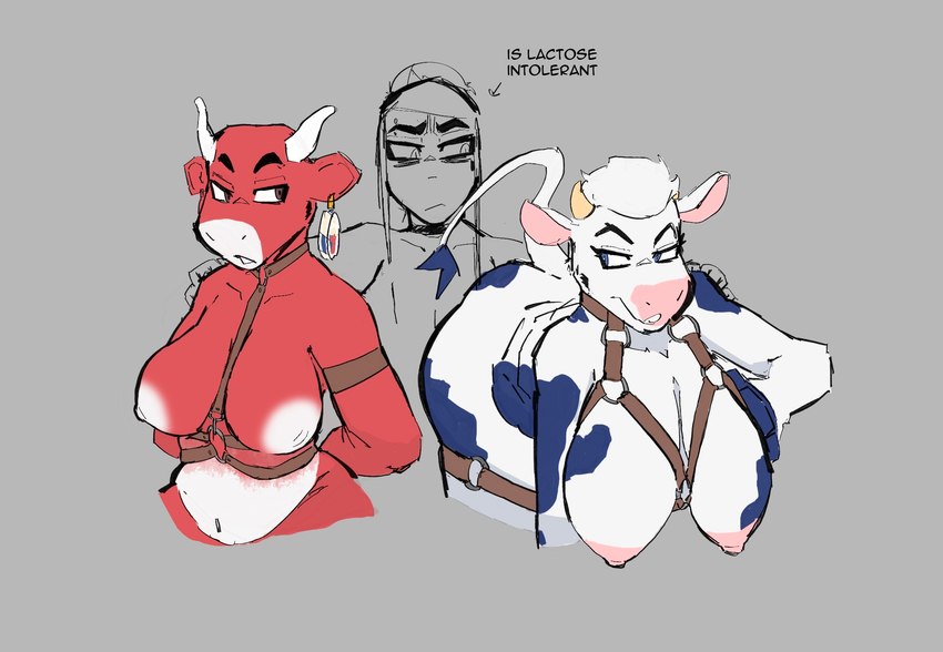 female group mascot trio capt_woomy lactaid mythology lactaid_cow the_laughing_cow bovid bovine cattle dragon mammal mythological_creature mythological_scalie scalie hi_res