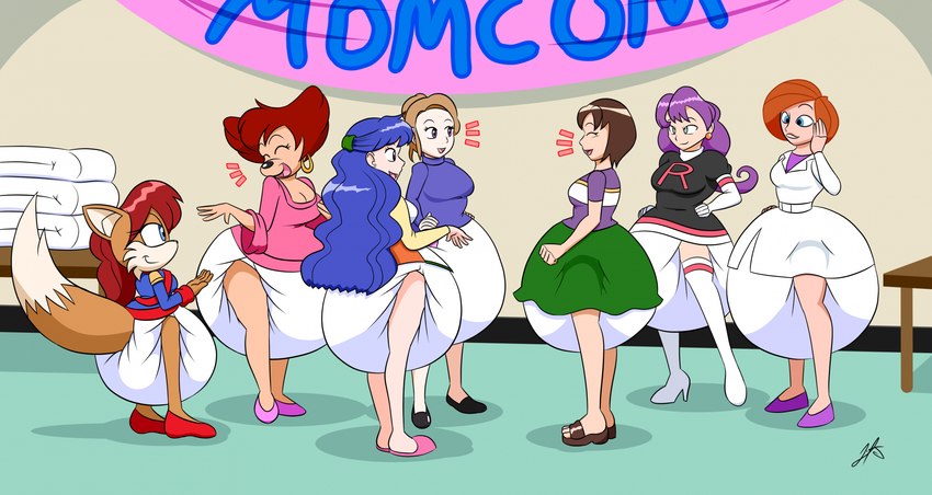 anthro breasts cleavage clothed clothing diaper ear_piercing ear_ring female group haruka_hikari hoop_ear_ring ikuko_tsukino mature_anthro mature_female miyamoto_(pokemon) piercing ring_piercing wearing_diaper liljdude bandai_namco capcom digimon disney goof_troop kim_possible mega_man_(series) nintendo pokemon sailor_moon_(series) ann_possible peg_pete rosemary_prower rumiko_nonaka canid canine canis domestic_dog fox human mammal hi_res