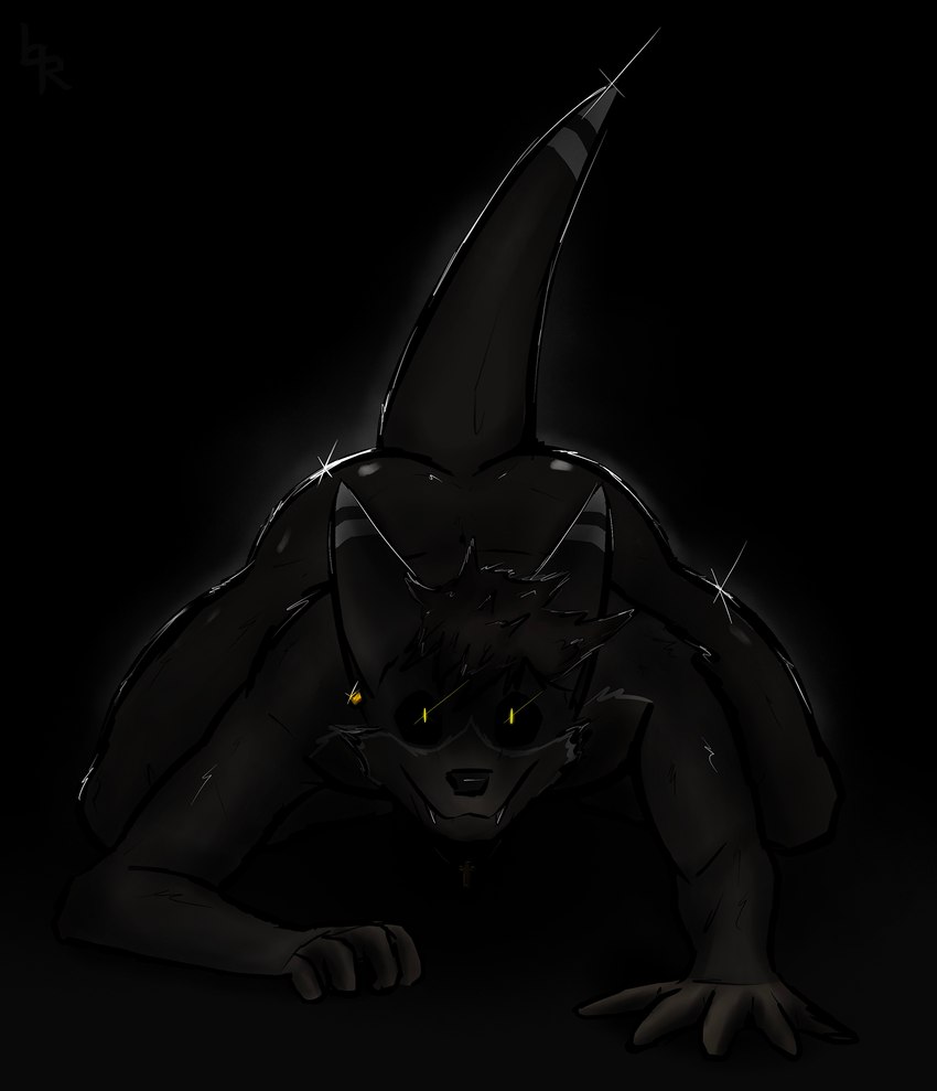 anthro big_butt big_ears black_sclera brown_hair butt crawling dark_lighting dramatic_lighting ear_piercing ear_ring fangs glistening glistening_body glistening_butt glistening_eyes glowing glowing_eyes hair horror_(theme) jewelry looking_at_viewer looking_up male necklace nude otter_tail piercing raised_tail ring_piercing shimmering simple_background solo tail teeth thick_thighs botter_dork rio_(botter_dork) bat hybrid mammal mustelid otter hi_res