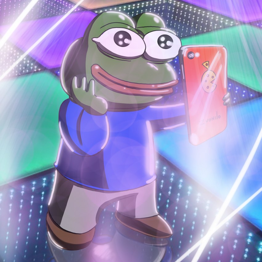 anthro dancefloor electronics male phone rapture solo mr._woland pepe_the_frog amphibian frog 1:1 hi_res meme