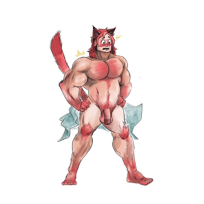 balls big_muscles blush body_hair chest_hair circumcised circumcision_scar clothing ears_up embarrassed flaccid fur furry_balls genital_scar genitals hair humanoid_genitalia humanoid_penis male muscular penis raised_tail red_body red_fur red_hair scar solo surprise tail towel towel_drop wardrobe_malfunction daddy_deacon animal_humanoid domestic_cat felid felid_humanoid feline feline_humanoid felis humanoid mammal mammal_humanoid 1:1 hi_res