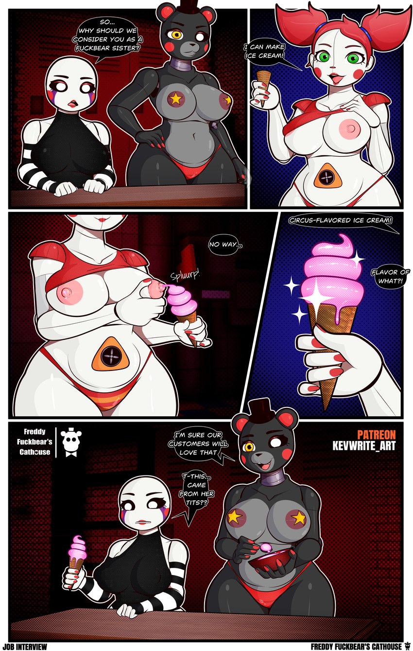 circus baby, lefty, and marionette (freddy fuckbear's cathouse (kevwrite) and etc) created by kevwrite