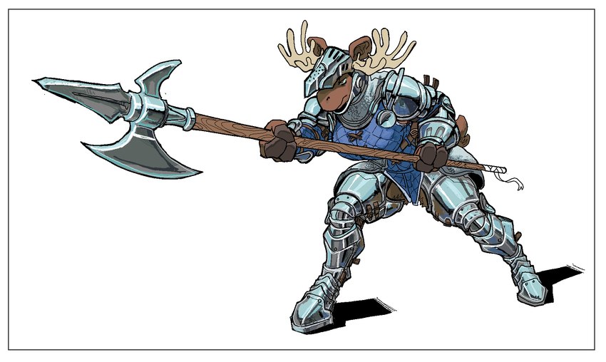 anthro antlers armor besagew biped border brown_body brown_fur cuisse female fur furgonomics gambeson greaves halberd headgear helmet holding_halberd holding_melee_weapon holding_object holding_polearm holding_weapon horn melee_weapon monotone_body monotone_fur open_visor pauldron polearm poleyn sabatons simple_background solo visor_helmet weapon white_background white_border nsfuwu4 deer mammal moose new_world_deer 2023 digital_media_(artwork) hi_res