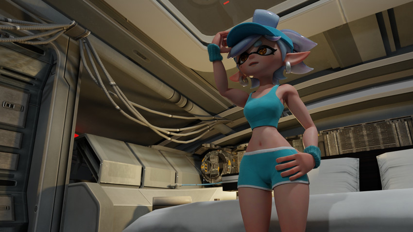 athletic_wear bottomwear bra breasts clothing female not_furry solo sports_bra thick_thighs topwear underwear notquitesfw nintendo splatoon marie_(splatoon) animal_humanoid cephalopod cephalopod_humanoid humanoid inkling marine marine_humanoid mollusk mollusk_humanoid 16:9 3d_(artwork) digital_media_(artwork) hi_res widescreen