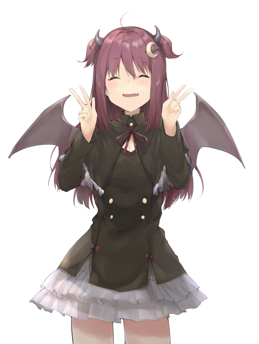 clothing eyes_closed female horn smile solo wings unoryoku vtuber humanoid 2019 hi_res