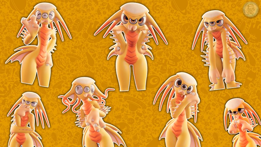 3_eyes 3_fingers angry anthro arm_fin biped bored butt_fin confusion eager female fin fin_hair fingers front_view leg_fin looking_at_viewer membrane_(anatomy) multi_eye narrow_shoulders nervous nude nude_female orange_body orange_eyes pattern_background pseudo_hair simple_background slim_female small_waist solo spiral_eyes thinking_pose webbed_hands wide_hips yellow_body mrlarions electronic_arts maxis_(ea) spore_(game) andita alien alien_humanoid humanoid marine 16:9 3d_(artwork) digital_media_(artwork) hi_res multiple_images widescreen