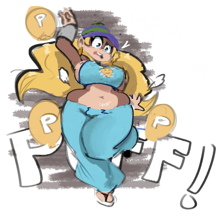 air_inflation air_puff anthro balloon beanie big_breasts biped blonde_hair blue_eyes bottomwear breasts clothed clothing crop_top drawstring ear_piercing ear_ring female footwear hair hat headgear headwear huge_hips inflatable inflation long_hair midriff navel open_mouth pants piercing pigtails pop_(sound_effect) power_balloon ring_piercing sandals shirt shoes side_boob small_waist solo sound_effects standing sweatpants teeth thick_thighs topwear wide_hips wristband nuumatic donkey_kong_(series) mario_bros nintendo tiny_kong kong mammal primate digital_drawing_(artwork) digital_media_(artwork) full-length_portrait portrait