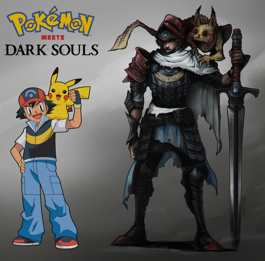 ash's pikachu and ash ketchum (fromsoftware and etc) created by neytirix
