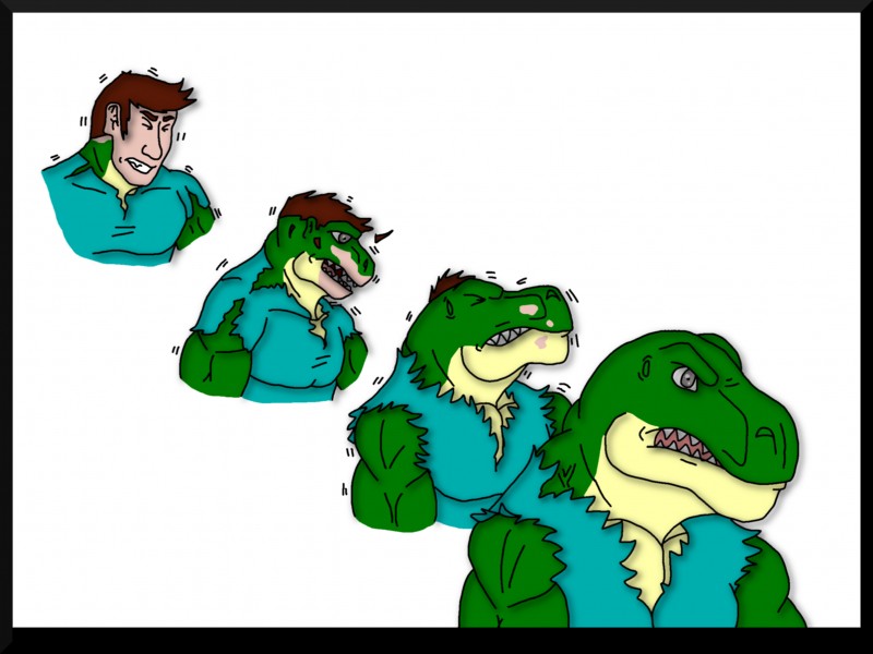 abs anthro biceps male muscular pecs transformation maxime-jeanne thomas_carter dinosaur human mammal prehistoric_species reptile scalie theropod tyrannosaurid tyrannosauroid tyrannosaurus tyrannosaurus_rex 2013 comic hi_res