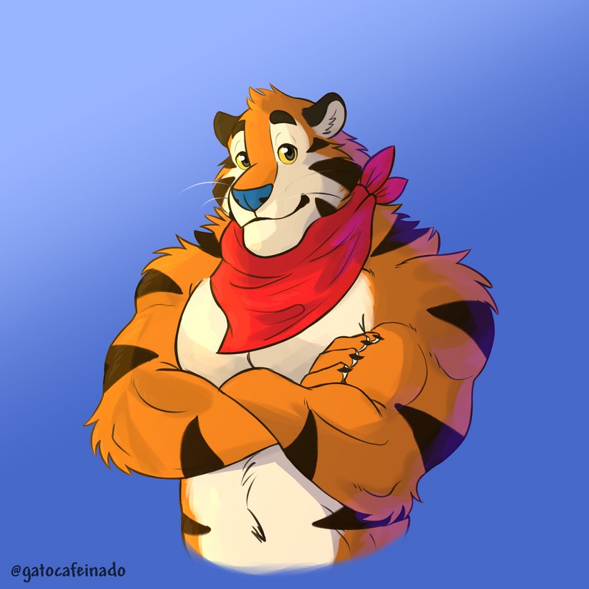 anthro countershading male mascot muscular muscular_anthro muscular_male solo coffeline frosted_flakes kellogg's tony_the_tiger felid mammal pantherine tiger absurd_res hi_res