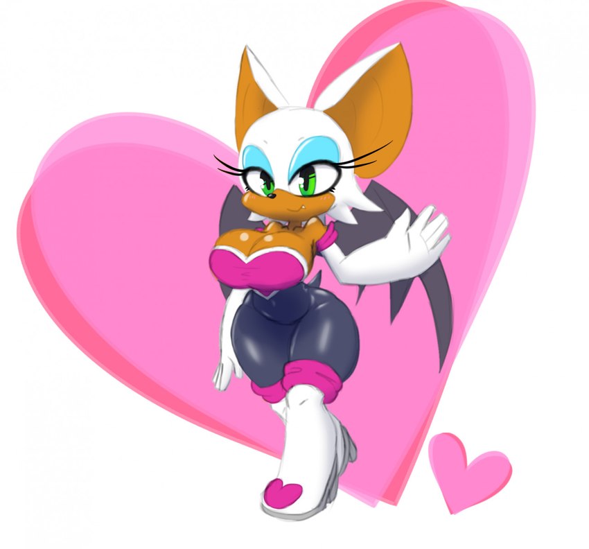 anthro big_breasts big_ears boots breasts cleavage clothed clothing female footwear gesture high_heeled_boots high_heels looking_at_viewer shoes snaggle_tooth solo thick_thighs waving waving_at_viewer wide_hipped_female wide_hips bit-small sega sonic_the_hedgehog_(series) rouge_the_bat bat mammal digital_media_(artwork)