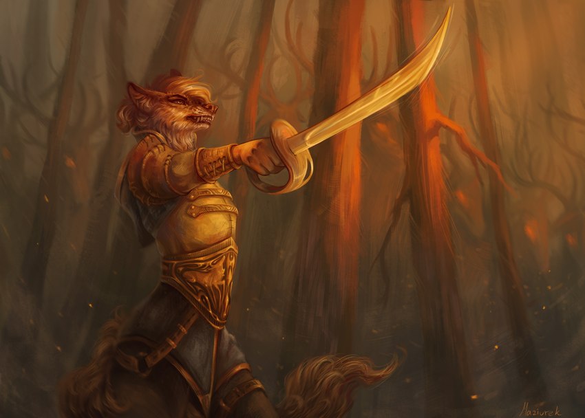 angry anthro antlers armor bared_teeth battle blade brown_body brown_fur clothed clothing ears_back fangs female female_focus forest forest_background fully_clothed fur glowing glowing_eyes group growling horn impending_violence knight leather leather_armor medieval_armor medieval_fantasy melee_weapon nature nature_background pivoted_ears plant realistic red_eyes sword teeth tree warrior weapon yellow_eyes maziurek rue_(maziurek) canid canine canis coyote deer domestic_dog mammal absurd_res hi_res story story_in_description