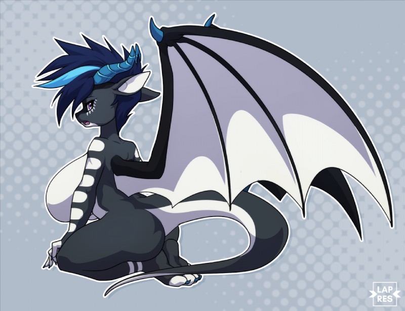 anthro big_breasts blue_hair breasts feet female fingers hair huge_breasts membrane_(anatomy) membranous_wings non-mammal_breasts solo tail toes wings lapres mythology allriane_(fursona) dragon mythological_creature mythological_scalie scalie 2020 digital_media_(artwork)