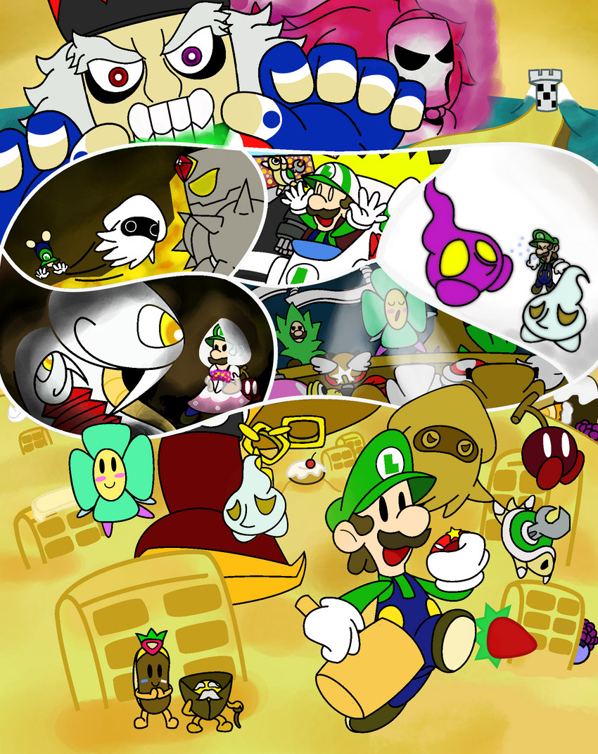 blush brown_hair castle cherry compass eclair flower food fruit group hair hammer nutcracker pastry plant size_difference strawberry tools waffle metaeat mario_bros nintendo paper_mario blooey chestnut_king hayzee hizza jerry_(paper_mario) luigi paper_luigi princess_eclair screamy_(paper_mario) torque_(paper_mario) blooper bob-omb cephalopod coleoid crazee_dayzee human mammal marine mollusk octopodiform reptile scalie snake spike_top hi_res