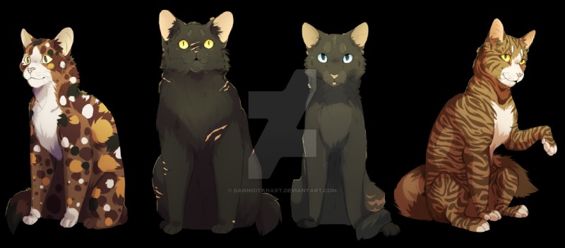 cinderpelt, leafpool, spottedleaf, and yellowfang (warriors (book series)) created by dannoitanart