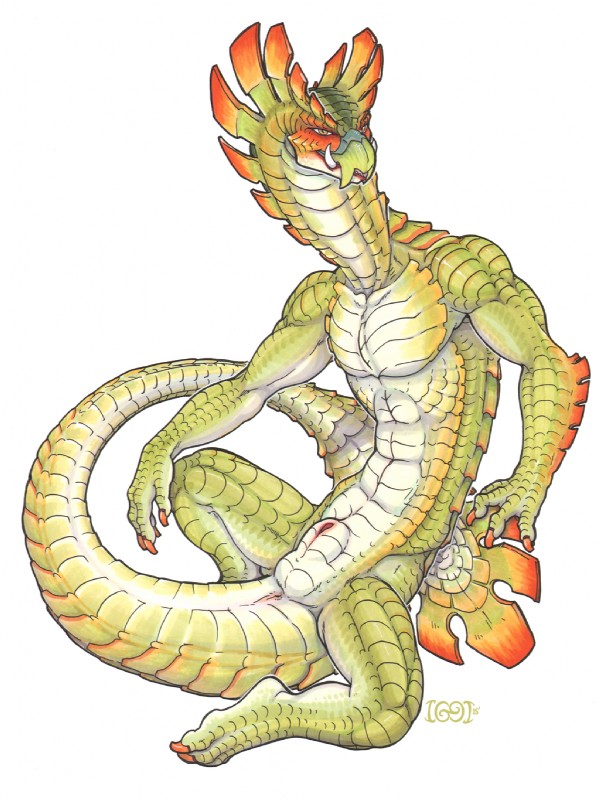 abs animal_genitalia anthro anthrofied anus balls biceps biped claws fangs fully_sheathed genital_slit genitals green_body green_scales male muscular muscular_anthro muscular_male nude pecs pose scales sheath simple_background sitting solo spread_legs spreading tail teeth white_background iggi capcom monster_hunter najarala scalie snake_wyvern 2015 hi_res marker_(artwork) pinup traditional_media_(artwork)