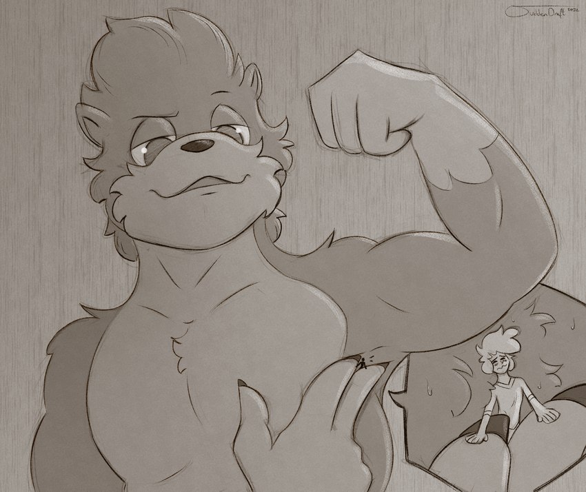 anthro armpit_focus blush blush_lines bodily_fluids clothed_human cutaway duo extreme_size_difference flexing flexing_bicep humanoid_hands larger_anthro male male/male micro_in_armpit nude_anthro pecs pressed_against pressed_against_armpit size_difference smaller_human sweat sweaty_armpit suddendraft draft_(suddendraft) rudder_(gameb9oy) human mammal mustelid otter 2022 digital_media_(artwork) hi_res