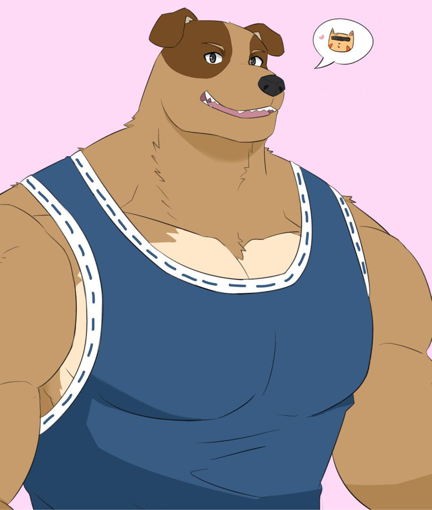 anthro big_muscles clothed clothing huge_muscles looking_at_viewer male muscular muscular_anthro muscular_male shirt solo tank_top topwear ixkouu hayop_ka! nimfa_dimaano roger_europeo canid canine canis domestic_dog mammal hi_res