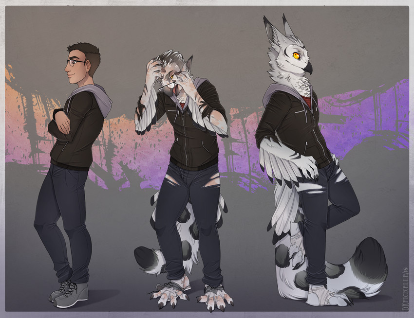 anthro base_one_layout basic_sequence beak bottomwear chest_tuft clothed clothing eyewear feathers fluffy fluffy_tail footwear fully_clothed fur glasses grey_body grey_feathers human_to_anthro linear_sequence male markings one_row_layout pants shoes smile solo species_transformation spots spotted_body spotted_fur tail three_frame_image three_frame_sequence torn_clothing torn_shoes transformation transformation_sequence tuft yellow_eyes drpickelle john_(onom) avian bird felid horned_owl human hybrid mammal owl pantherine snow_leopard snowy_owl true_owl sequence