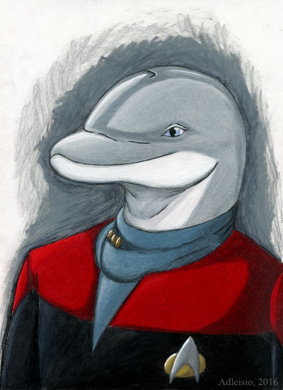 anthro blue_eyes clothed clothing solo uniform adleisio star_trek star_trek_the_next_generation tng_(copy) trun cetacean dolphin mammal marine oceanic_dolphin toothed_whale 2016 half-length_portrait hi_res portrait