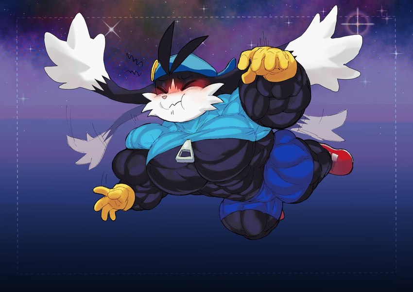 anthro big_muscles clothed clothing footwear gloves handwear hat headgear headwear huge_muscles hyper hyper_muscles male muscular muscular_male solo crimsonrabbit bandai_namco klonoa_(series) klonoa domestic_cat felid feline felis mammal hi_res