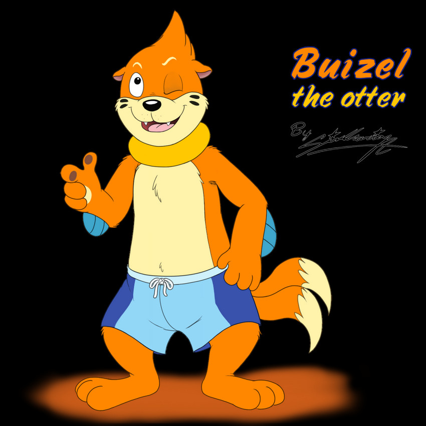 anthro bottomwear clothing male shorts solo swimming swimming_trunks swimwear sagadreams nintendo pokemon buizel generation_4_pokemon mammal mustelid otter pokemon_(species) 1:1 alpha_channel hi_res