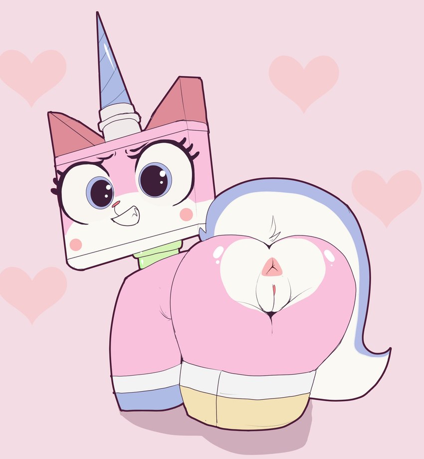 anthro anus big_butt blush bodily_fluids butt female feral fur genitals heart_background heart_symbol horn huge_butt lego_brick looking_at_viewer looking_back pink_background presenting pussy simple_background smile solo standing tail teeth unicuck cartoon_network lego mythology the_lego_movie unikitty! unikitty domestic_cat equid equine felid feline felis hybrid mammal mythological_creature mythological_equine unicorn 2024 hi_res signature