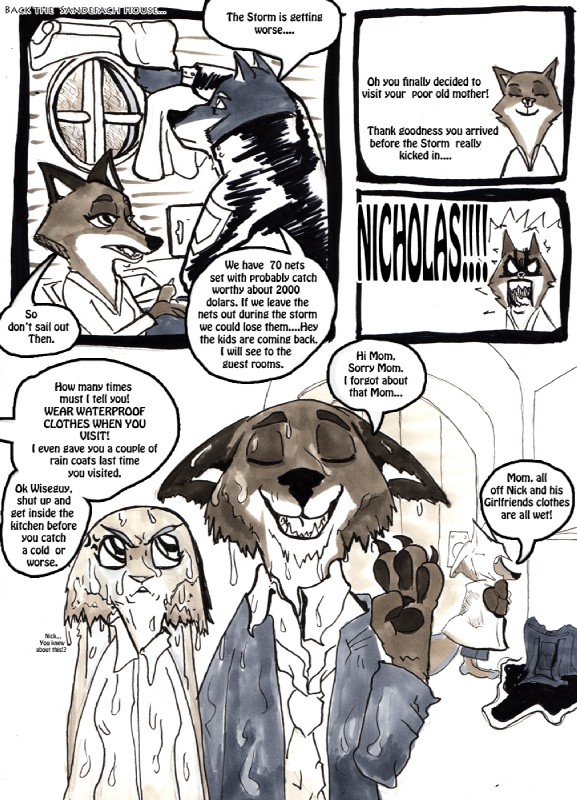 anthro clothed clothing dialogue family female gbwr group text wolfport jinksa disney predator_city zootopia fan_character herald_sandefach judy_hopps lisa_sandefach nick_wilde canid canine fox lagomorph leporid mammal rabbit red_fox true_fox 2017 comic english_text hi_res