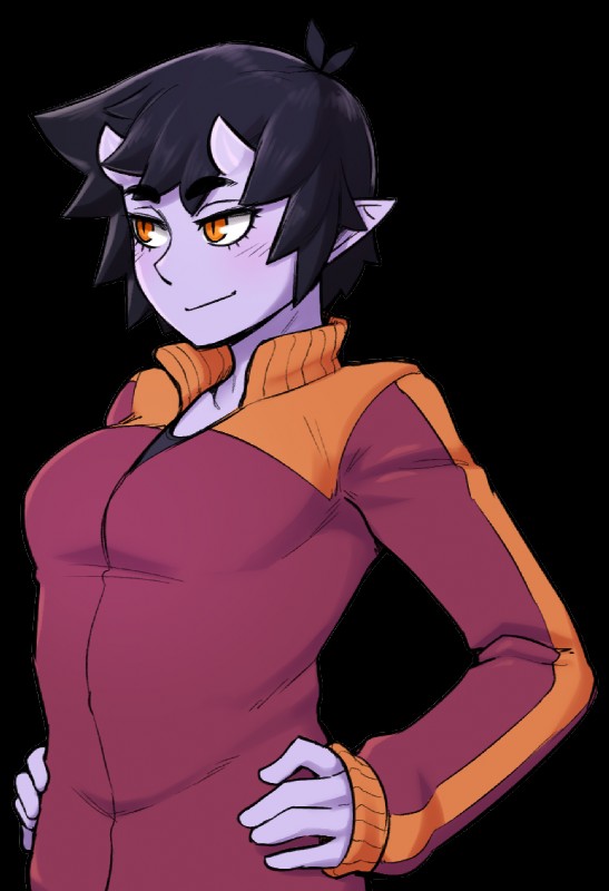 black_hair breasts clothed clothing eyelashes female hair horn humanoid_pointy_ears not_furry orange_eyes pointy_ears purple_body purple_skin simple_background smile solo transparent_background ittla asian_mythology east_asian_mythology japanese_mythology mythology ume_(ittla) demon humanoid oni yokai alpha_channel hi_res