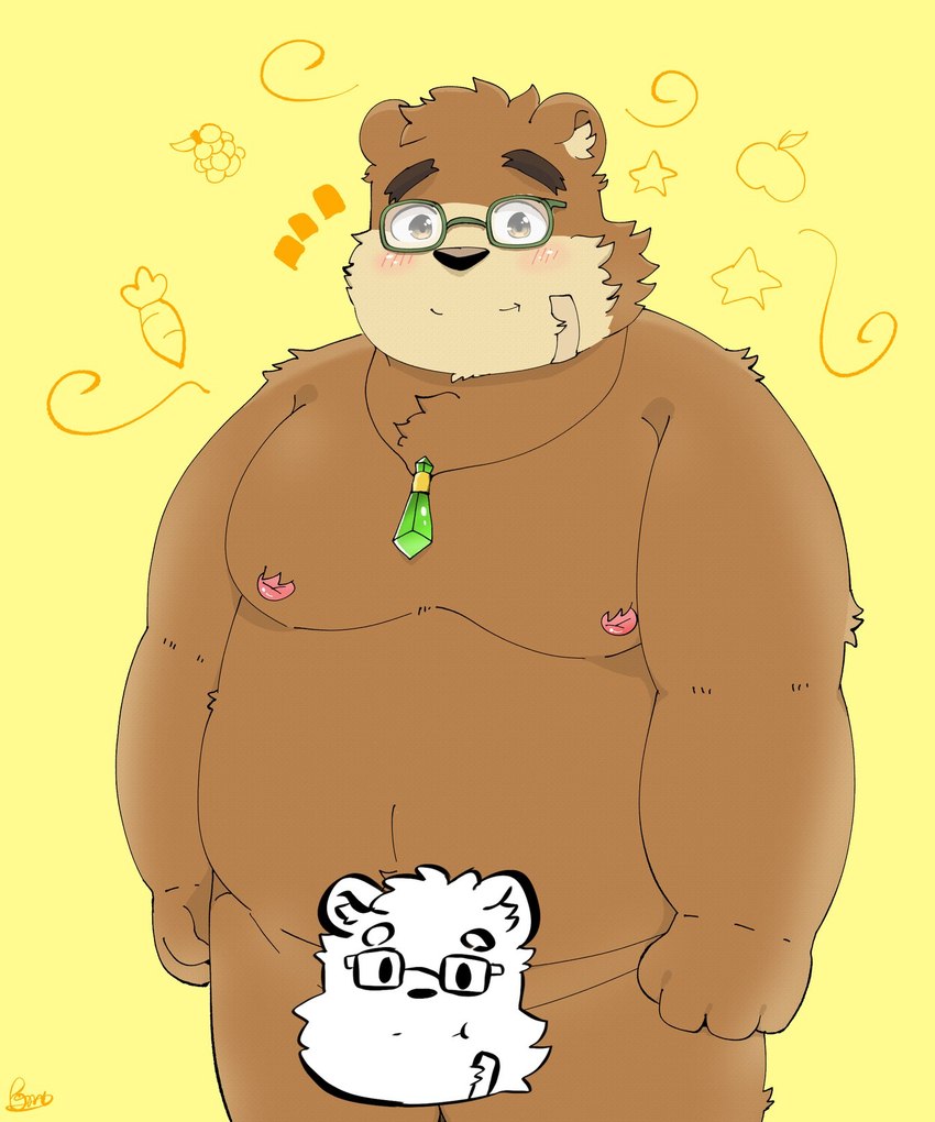 anthro belly blush brown_body brown_fur censored_by_face eyewear fur glasses humanoid_hands kemono male moobs nipples overweight overweight_anthro overweight_male solo pomo_oto lifewonders tokyo_afterschool_summoners volos_(tas) bear mammal 2021 5:6 censored hi_res