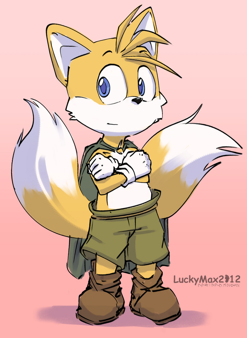 anthro blue_eyes clothing footwear fur gloves handwear male simple_background solo luckymax2012 sega sonic_the_hedgehog_(series) miles_prower canid canine fox mammal 2018 hi_res signature