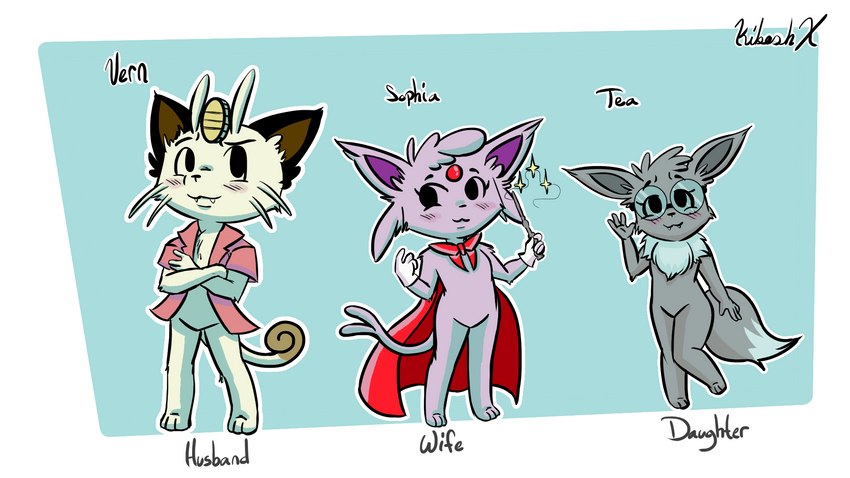 anthro female group male trio kiboshx nintendo pokemon eevee eeveelution espeon generation_1_pokemon generation_2_pokemon meowth pokemon_(species) shiny_pokemon 16:9 hi_res widescreen