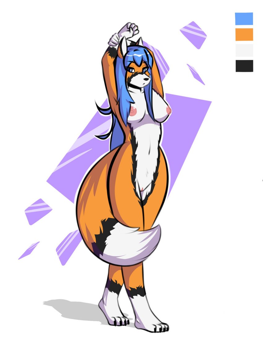 anthro breasts female fur genitals hair nipples nude pussy simple_background solo yukkooart rena_(yukkooart) canid canine fox mammal 2021 3:4 hi_res shaded