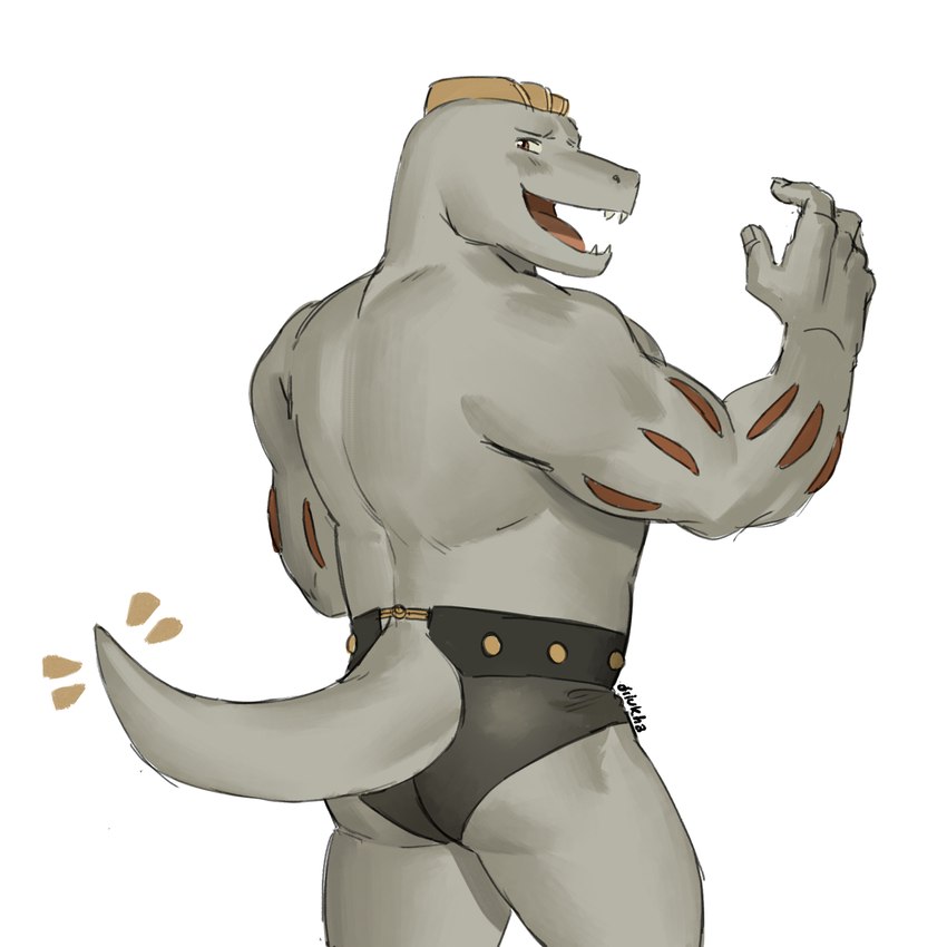 anthro back_muscles butt clothing grey_body humanoid_hands looking_back male muscular muscular_anthro muscular_male raised_tail simple_background solo speedo swimwear tail white_background nyaalgebra nintendo pokemon generation_1_pokemon machoke pokemon_(species) 1:1 2022 hi_res