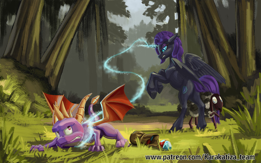 canon_x_oc female feral group horn male nature tail wings kirillk activision hasbro my_little_pony mythology past_sins_(fanfic) spyro_the_dragon fan_character nyx_(mlp) spyro bovid caprine dragon equid equine horse mammal mythological_creature mythological_equine mythological_scalie pony reptile scalie sheep winged_unicorn 16:10 crossover widescreen