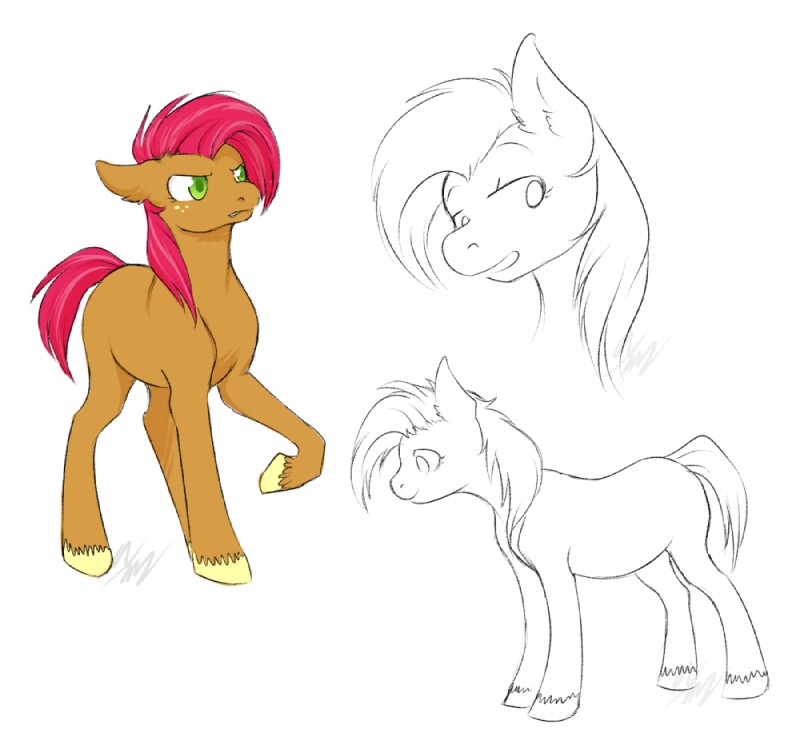 female feral freckles green_eyes hair multicolored_hair pink_hair quadruped simple_background solo standing tail two_tone_hair white_background young cartoonlion friendship_is_magic hasbro my_little_pony babs_seed_(mlp) earth_pony equid equine horse mammal pony 2012 sketch