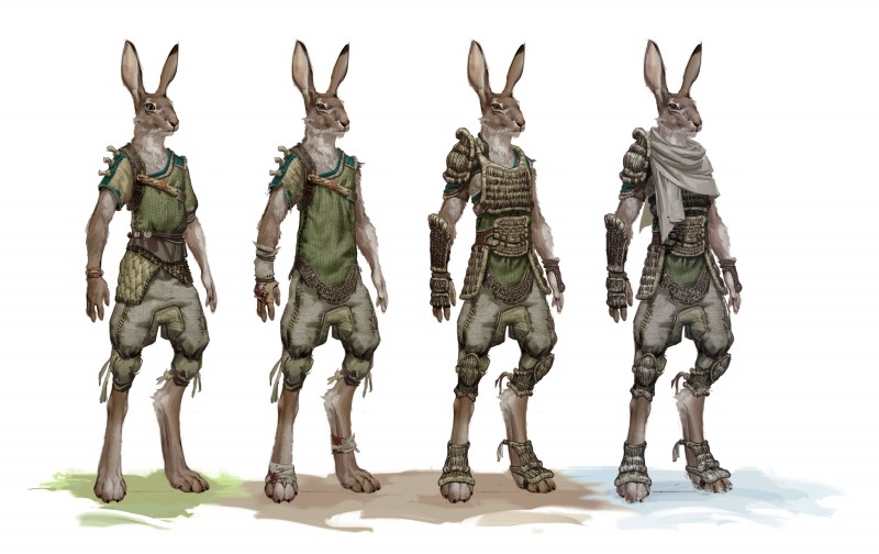 ambiguous_gender anthro armor clothing digitigrade lineup multiple_outfits solo steve_hong overgrowth lagomorph leporid mammal rabbit absurd_res hi_res multiple_versions