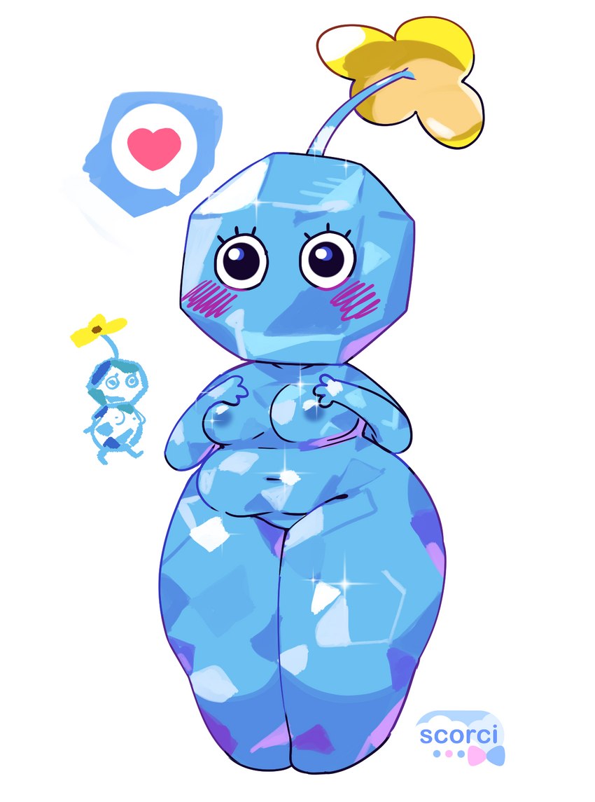 belly blue_body blush breasts female not_furry nude plant slightly_chubby solo thick_thighs wide_hips scorci nintendo pikmin sparkly elemental_creature elemental_humanoid flora_fauna humanoid ice_pikmin pikmin_(species) plant_humanoid hi_res shaded