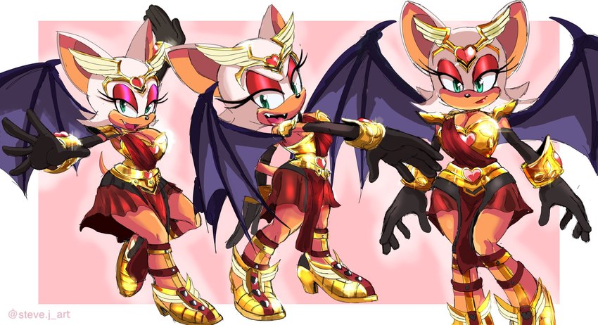 anthro armor armwear breastplate clothing elbow_gloves eyeshadow female footwear fur gloves handwear high_heels lipstick makeup membrane_(anatomy) membranous_wings multiple_poses open_mouth pose shoes simple_background smile solo white_body white_fur wings steve_jones sega sonic_the_hedgehog_(series) rouge_the_bat bat mammal hi_res signature sketch