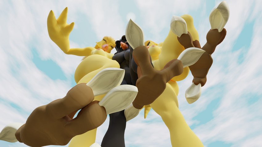 3_toes anthro avian_feet claws convenient_censorship dominant feet female first_person_view foot_focus group looming_over on_ground spread_toes stomping stomping_pov stomping_viewer talons toe_claws toes trio y-dactyl ewhattin final_fantasy square_enix avian bird chocobo 16:9 hi_res widescreen