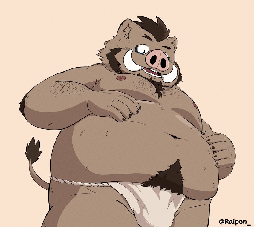 anthro asian_clothing belly big_belly bulge clothing east_asian_clothing eyewear fundoshi glasses japanese_clothing kemono male moobs navel nipples overweight overweight_male simple_background solo underwear white_clothing white_fundoshi white_underwear raipon mammal suid suina sus_(pig) wild_boar 2024 hi_res