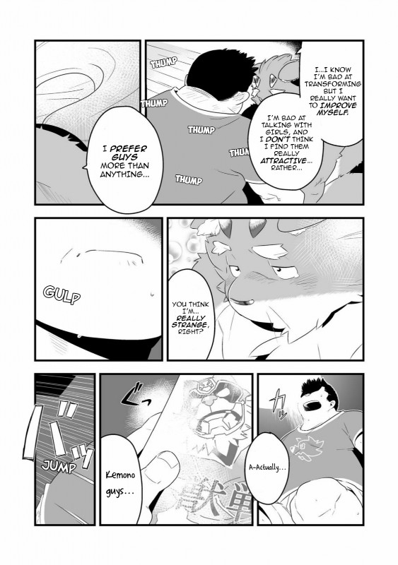 anthro clothing dialogue duo male male/male obese overweight text underwear kira_nerisu tecfront canid canine demon human mammal raccoon_dog tanuki comic english_text greyscale hi_res monochrome translated